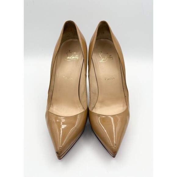 Christian Louboutin Pigalle Plato 120 Nude Patent Leather Stiletto Heels Sz 37.5 - Picture 4 of 14